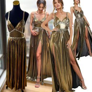 🆕 BRONX & BANCO 🧿 NWOT Star Metallic Maxi Dress w Dramatic Slits -  Sz S US 4